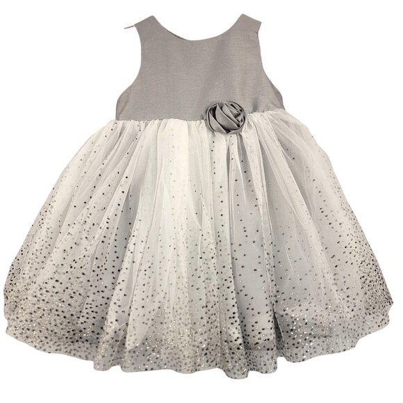 Cherokee Other - Cherokee Silver Sleeveless Dress Rosette & Bow Size 12M Tulle Party Dress